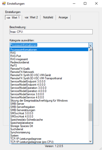 SLSS Sidebar - Auswahl der von Windows bereitgestellten System-Ressourcen
